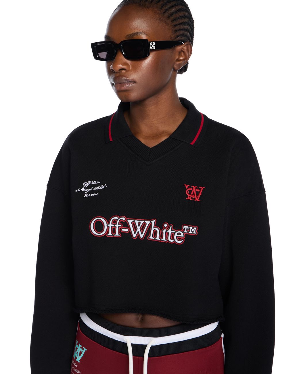 Off-White c/o Virgil Abloh Black Sporty Crop Polo Logo Sweatshirt
