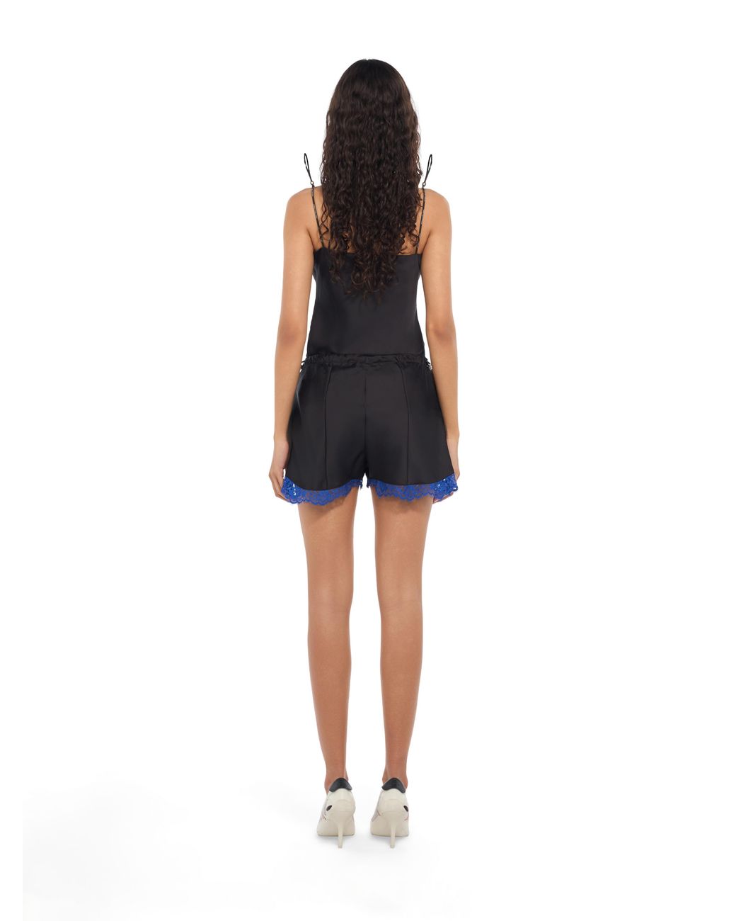 Off-White c/o Virgil Abloh Blue Satin Lace Slip Shorts
