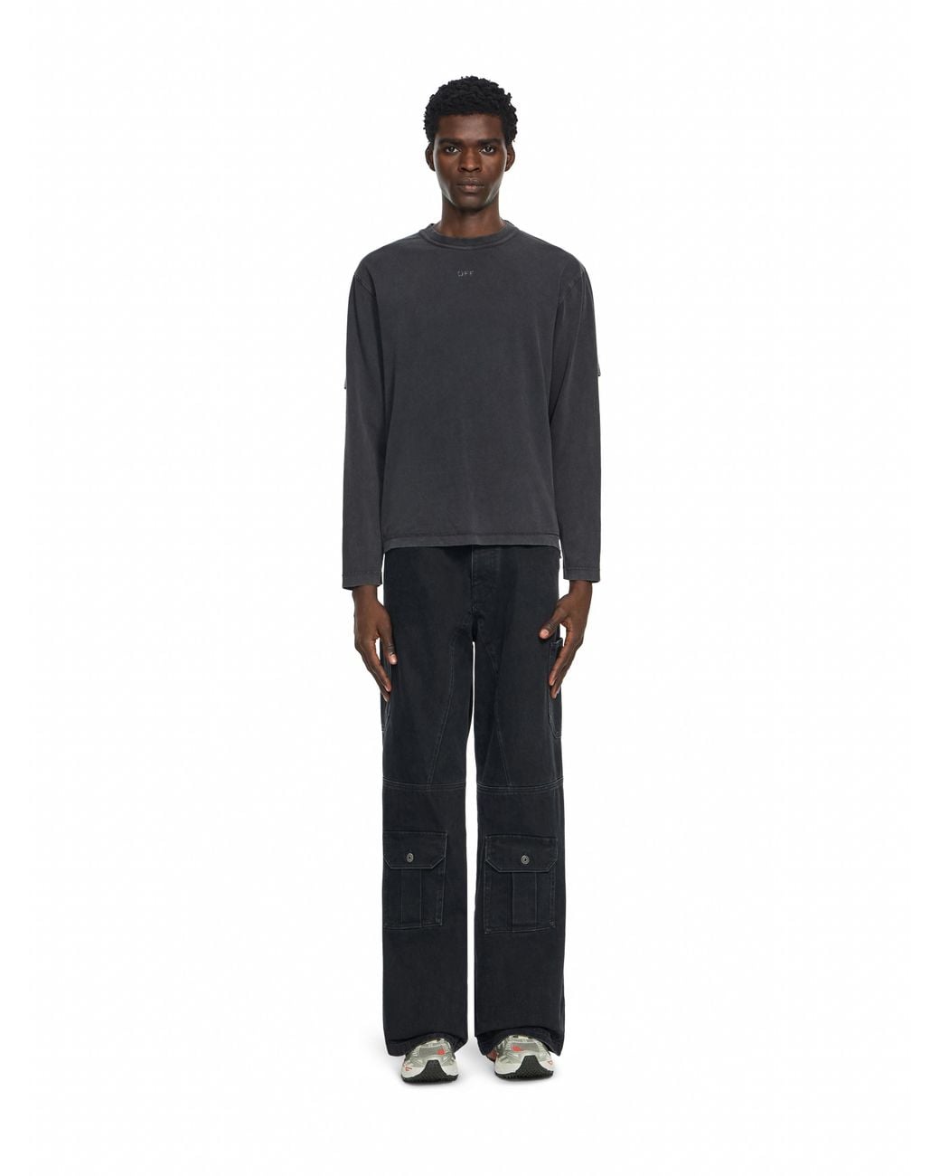 Off-White c/o Virgil Abloh Black Swimming Face Long Sleeve T-Shirt for men