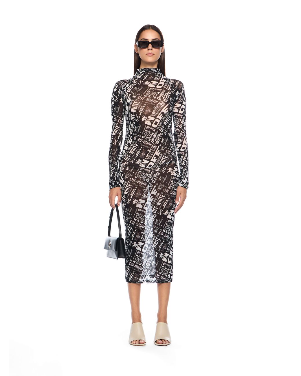 Off-White c/o Virgil Abloh White Multilogo Mesh Gather Midi Dress