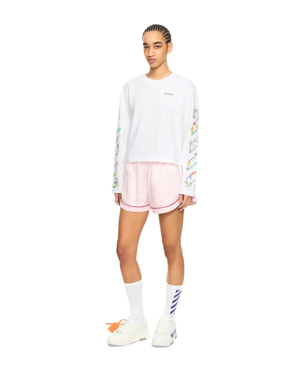 Off-White c/o Virgil Abloh White Diagonal Glowing Flower Long-Sleeved T-Shirt