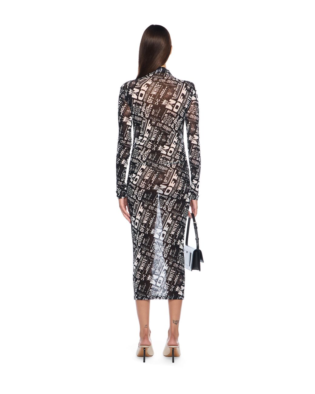 Off-White c/o Virgil Abloh White Multilogo Mesh Gather Midi Dress