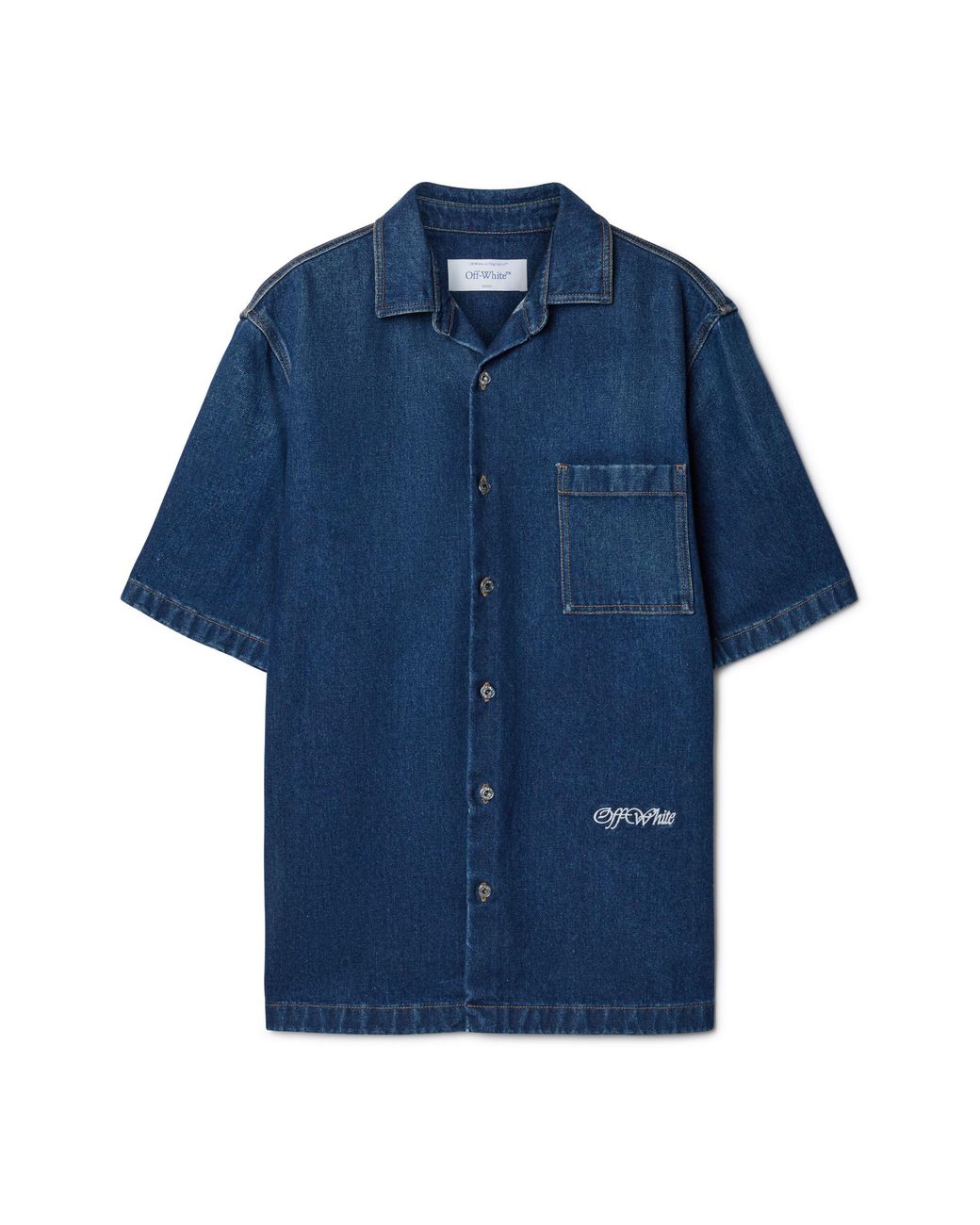 Off-White c/o Virgil Abloh Blue Script Den Bowling Shirt for men