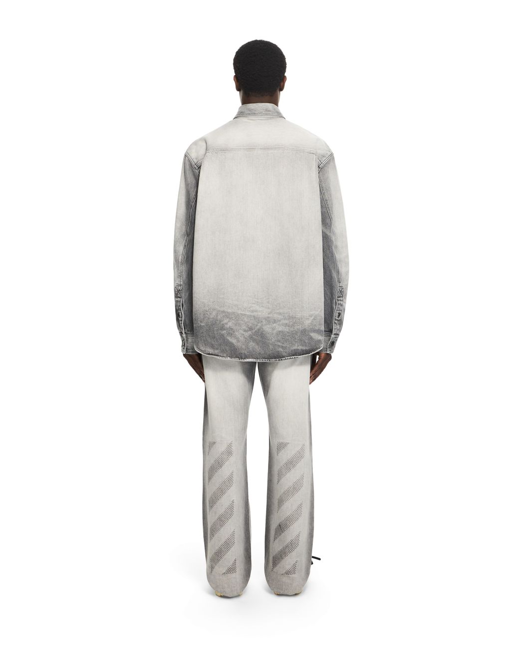 Off-White c/o Virgil Abloh Gray Diagonal Embroidered Denim Military Overshirt for men