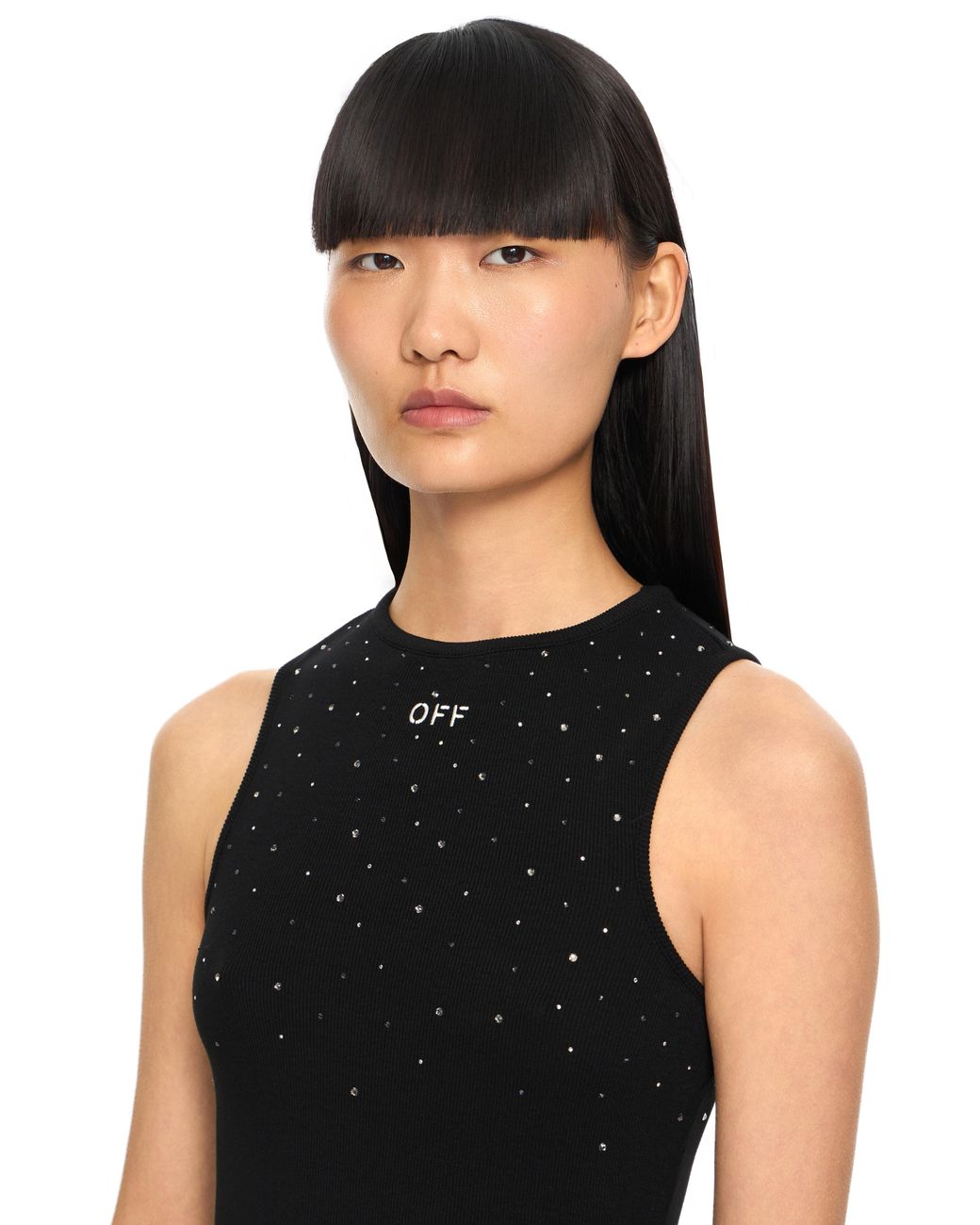 Off-White c/o Virgil Abloh Black Ow X Swarovski Ribbed Rowing Dress