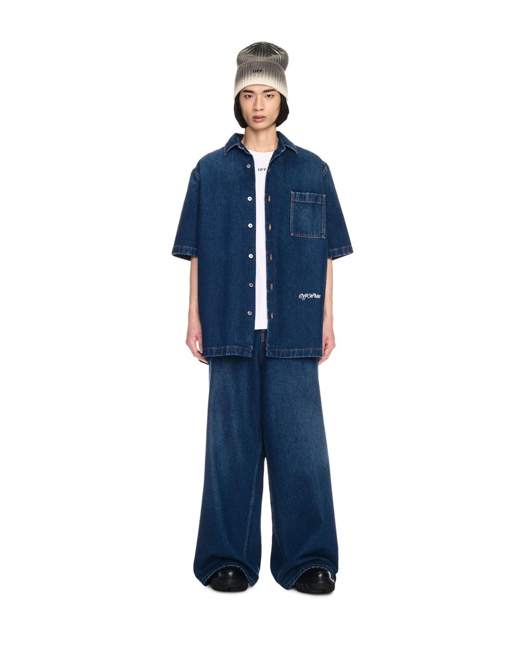 Off-White c/o Virgil Abloh Blue Script Den Bowling Shirt for men
