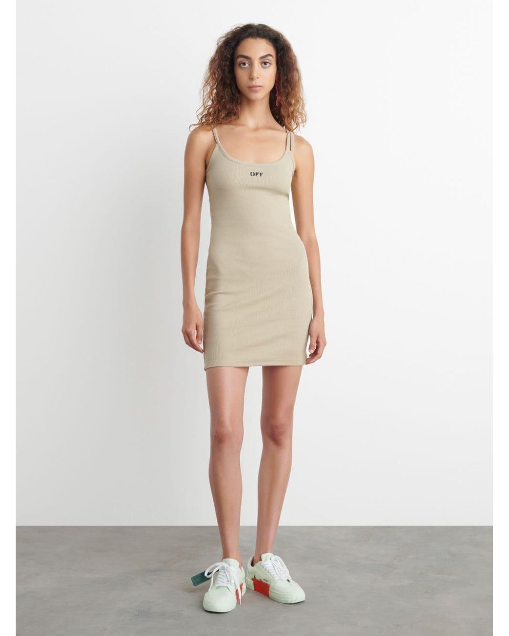 Off Stamp Basic Rib Dress in White 