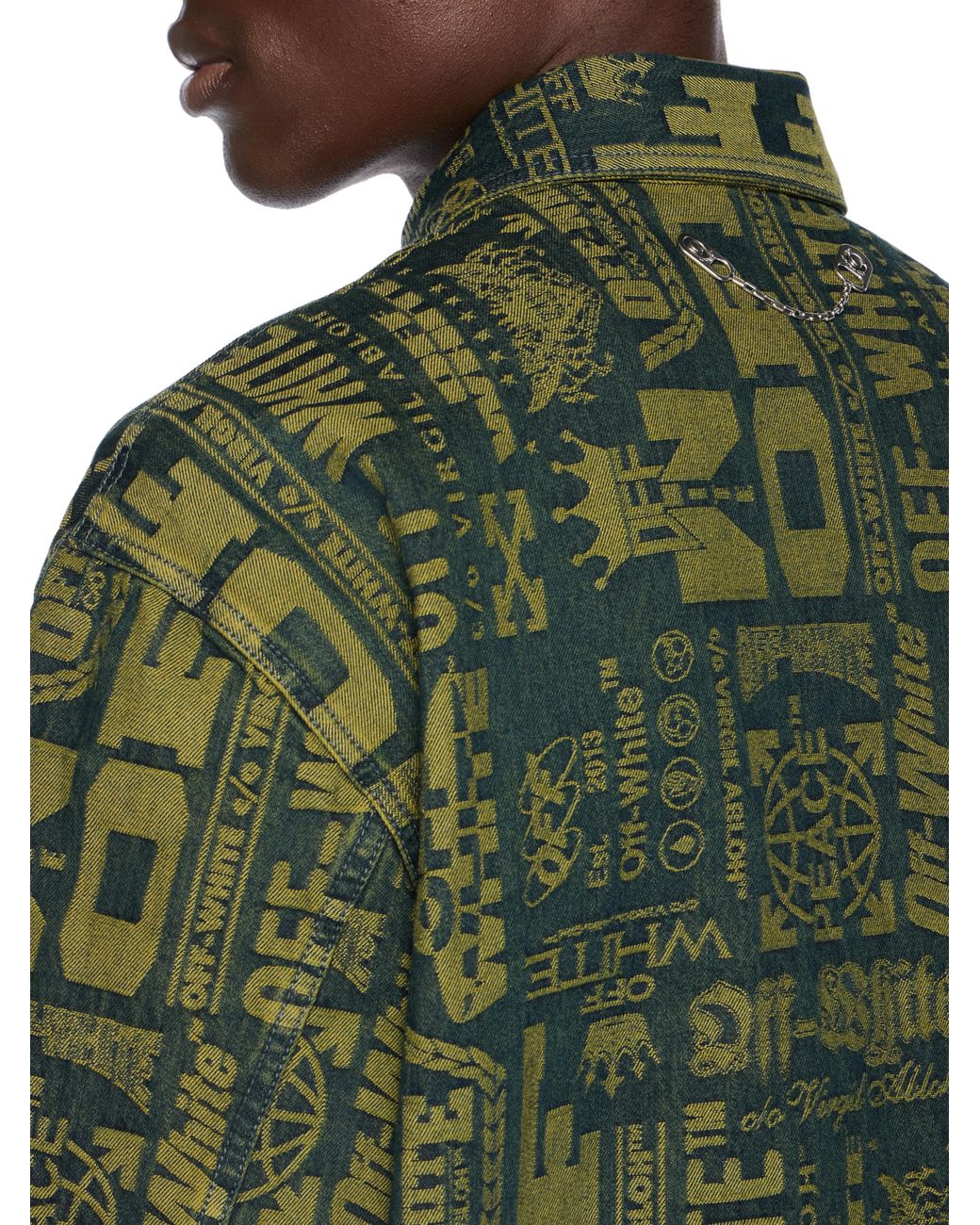 Off-White c/o Virgil Abloh Green Multilogo Jacquard Denim Shirt for men