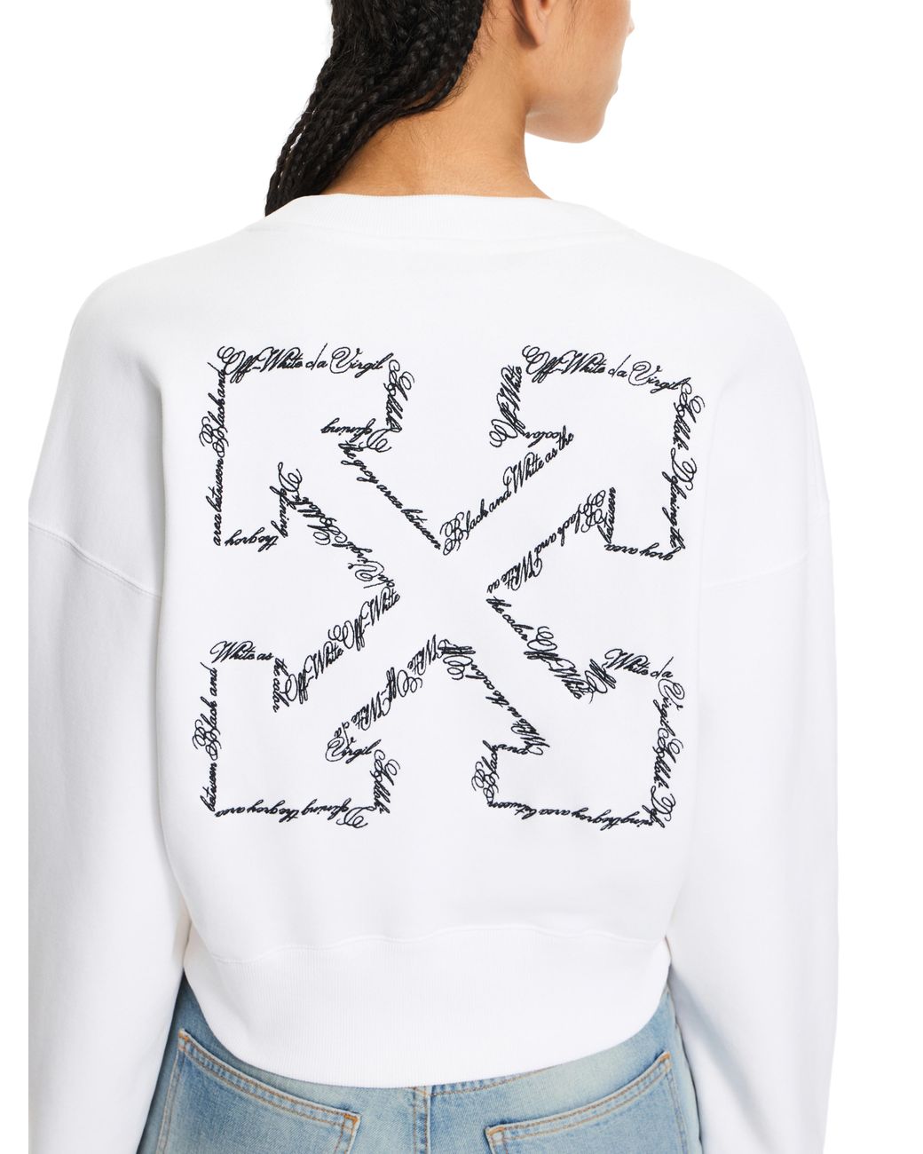 Off-White c/o Virgil Abloh White Embroidered Arrow Script Crop Crewneck