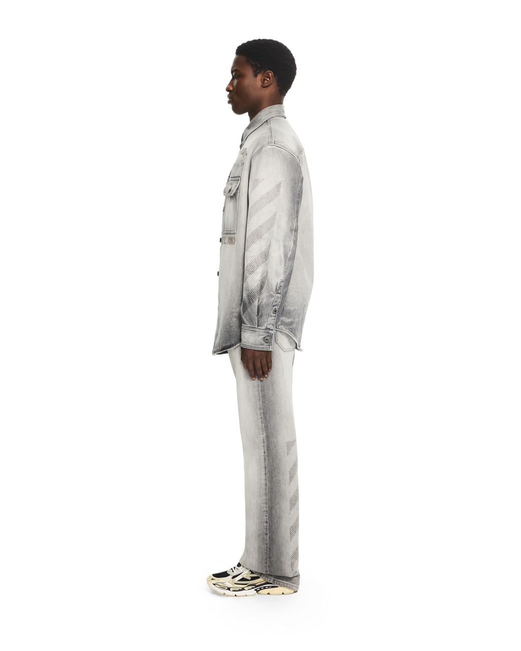 Off-White c/o Virgil Abloh Gray Diagonal Embroidered Denim Military Overshirt for men