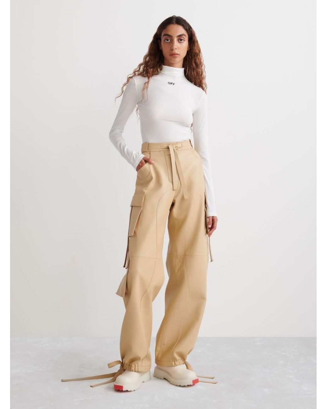 Recycled Leather 90's Pinch Waist Pants in Cream – Serafina