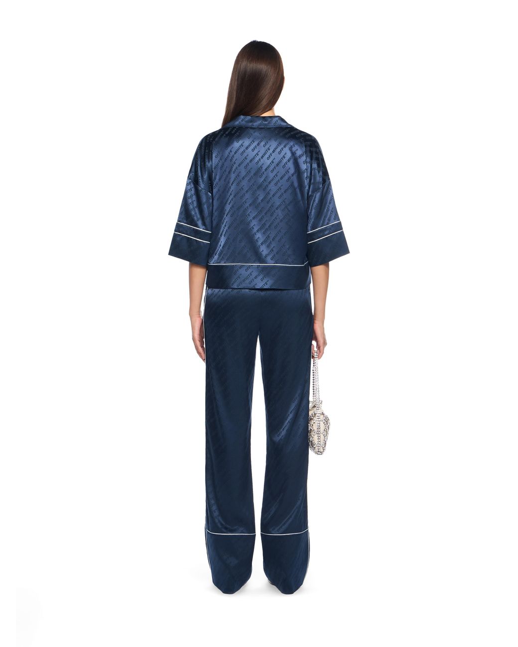 Off-White c/o Virgil Abloh Blue Jacquard Satin Pajama Pants