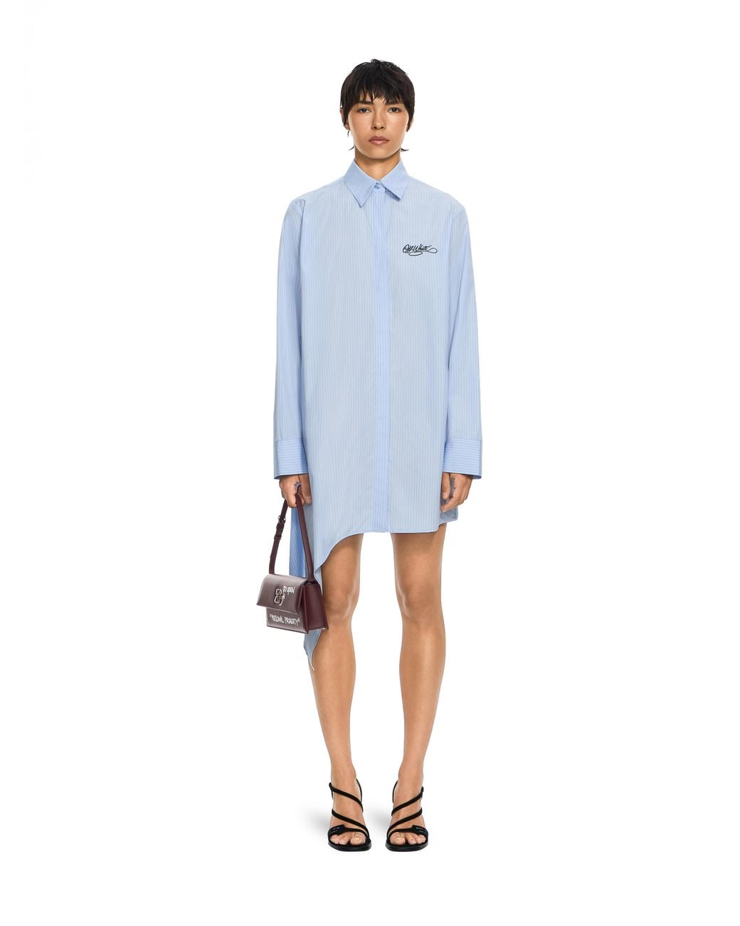 Off-White c/o Virgil Abloh Blue Striped Poplin Asymmetric Shirt Dress