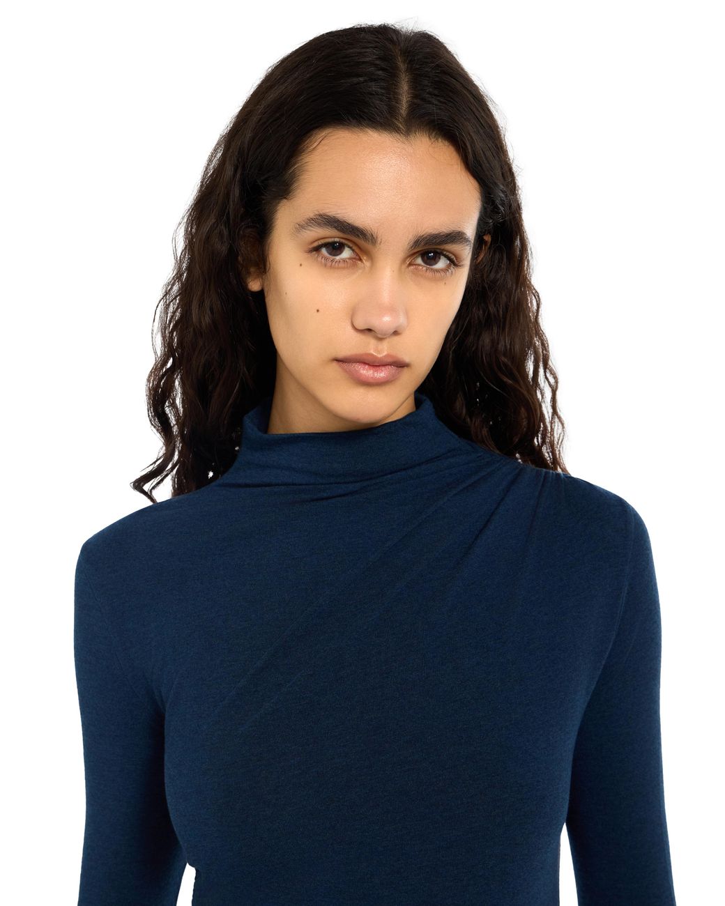 Off-White c/o Virgil Abloh Blue Draped Turtleneck Midi Dress