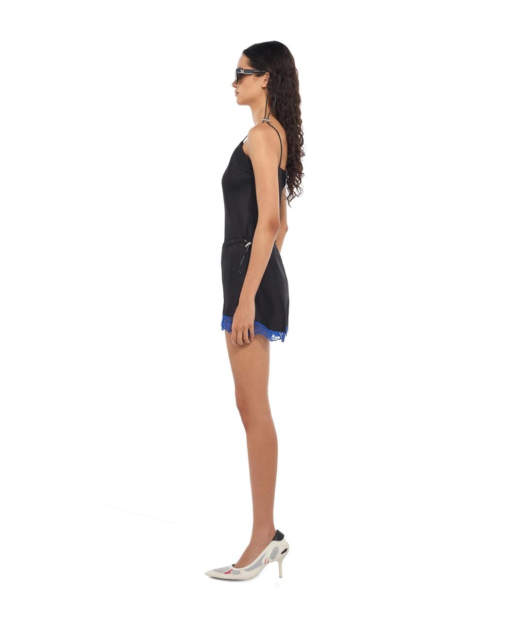Off-White c/o Virgil Abloh Blue Satin Lace Slip Shorts