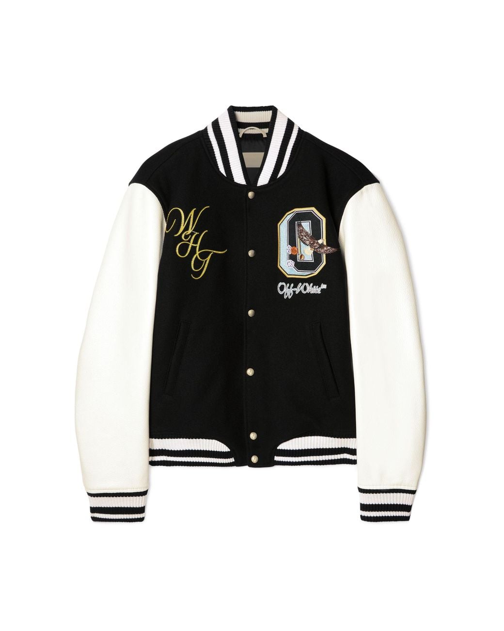 Off-White c/o Virgil Abloh Fresco Leather/Wool Varsity Jacket in