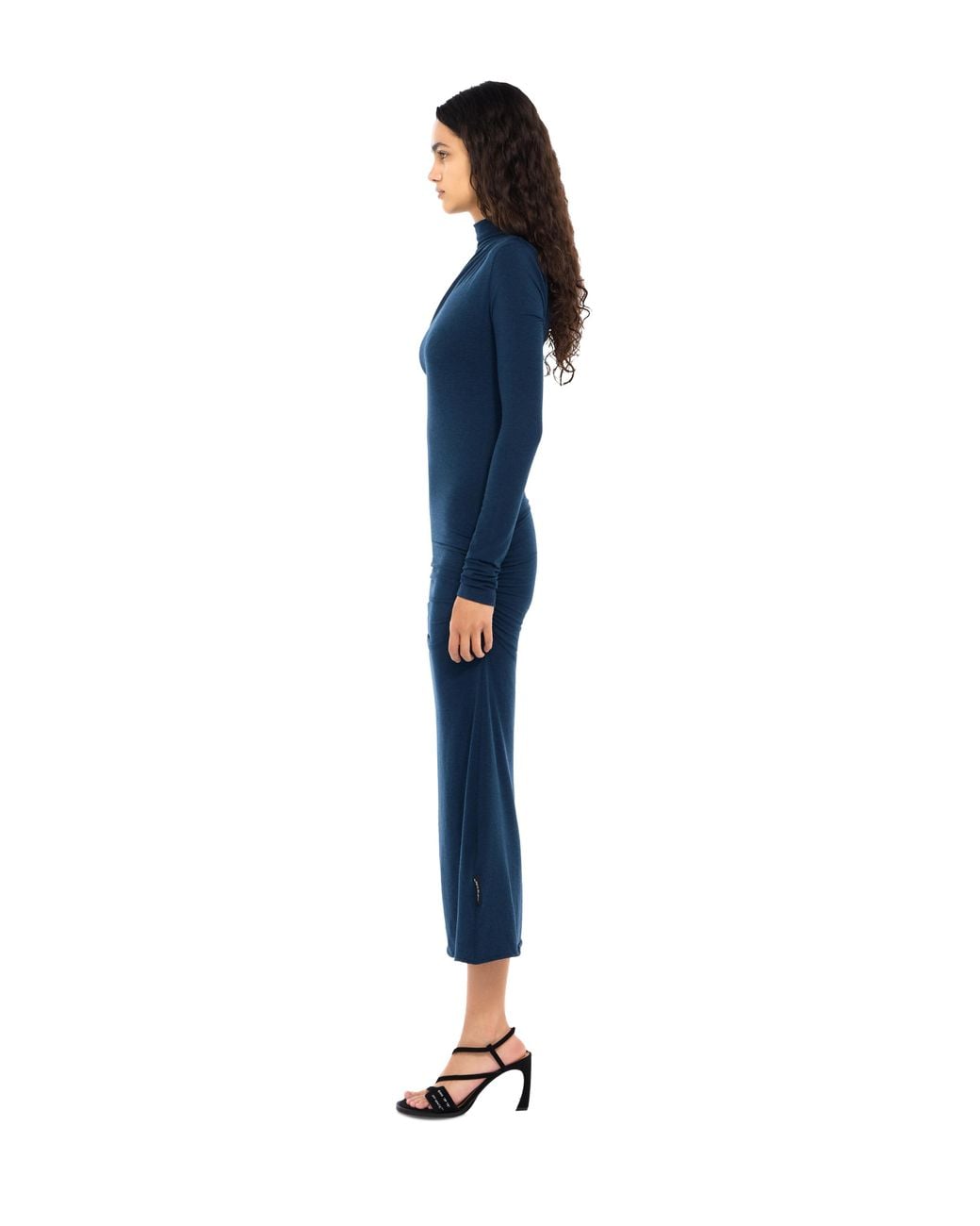 Off-White c/o Virgil Abloh Blue Draped Turtleneck Midi Dress