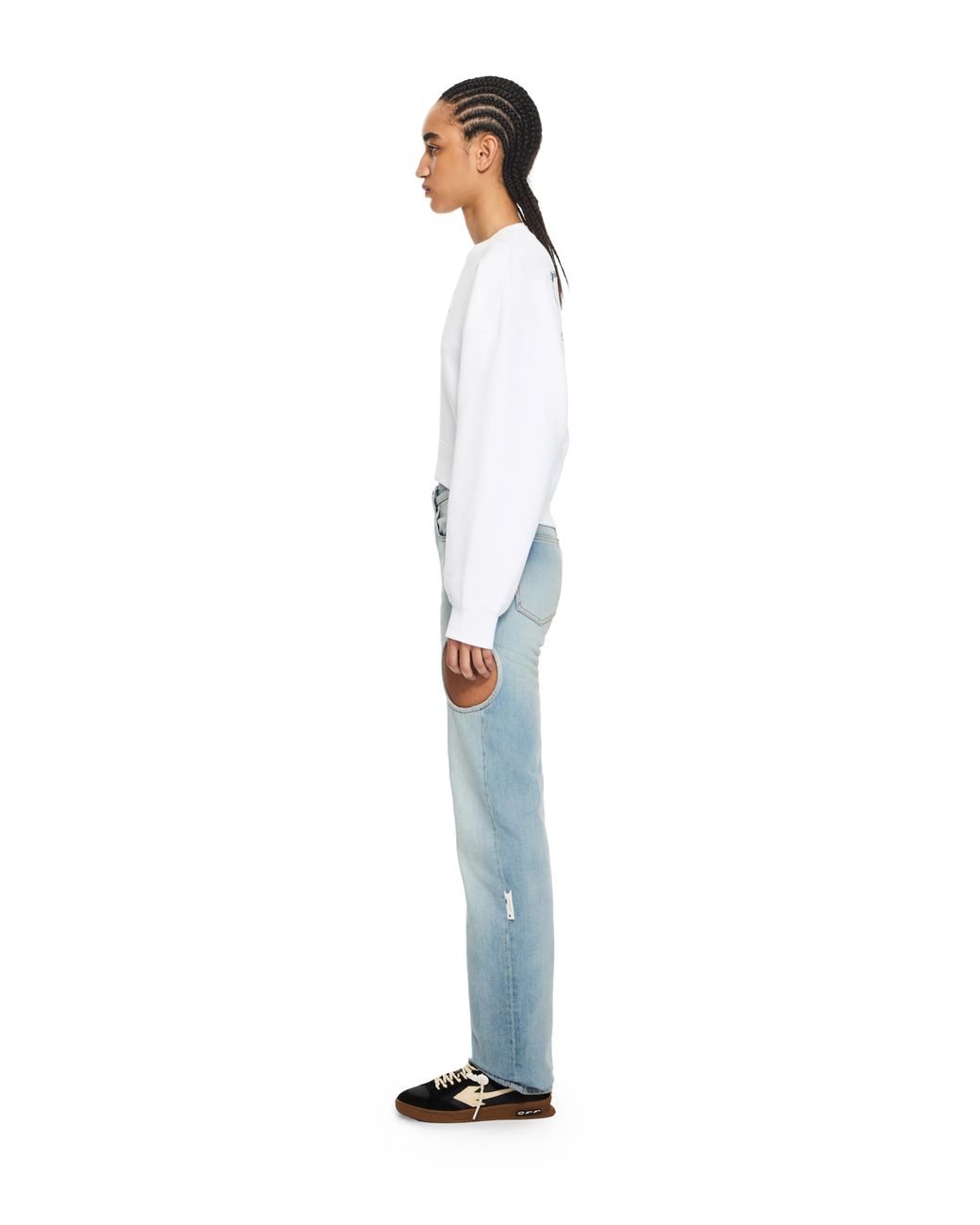 Off-White c/o Virgil Abloh White Embroidered Arrow Script Crop Crewneck