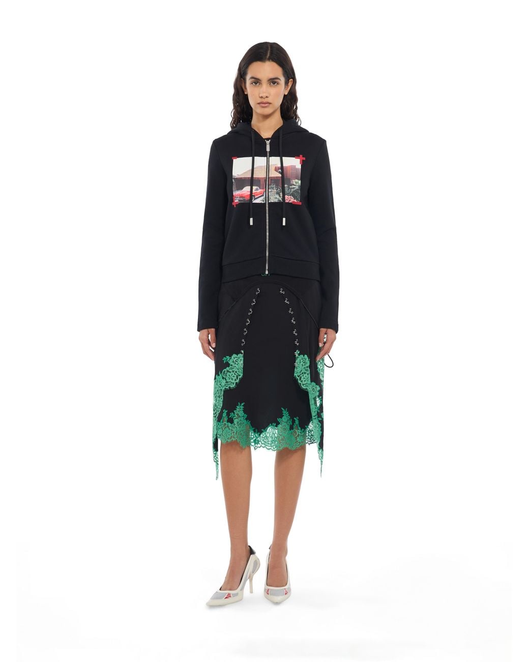 Off-White c/o Virgil Abloh Black Miles Davis Architecture Slim Zip-Up Hoodie