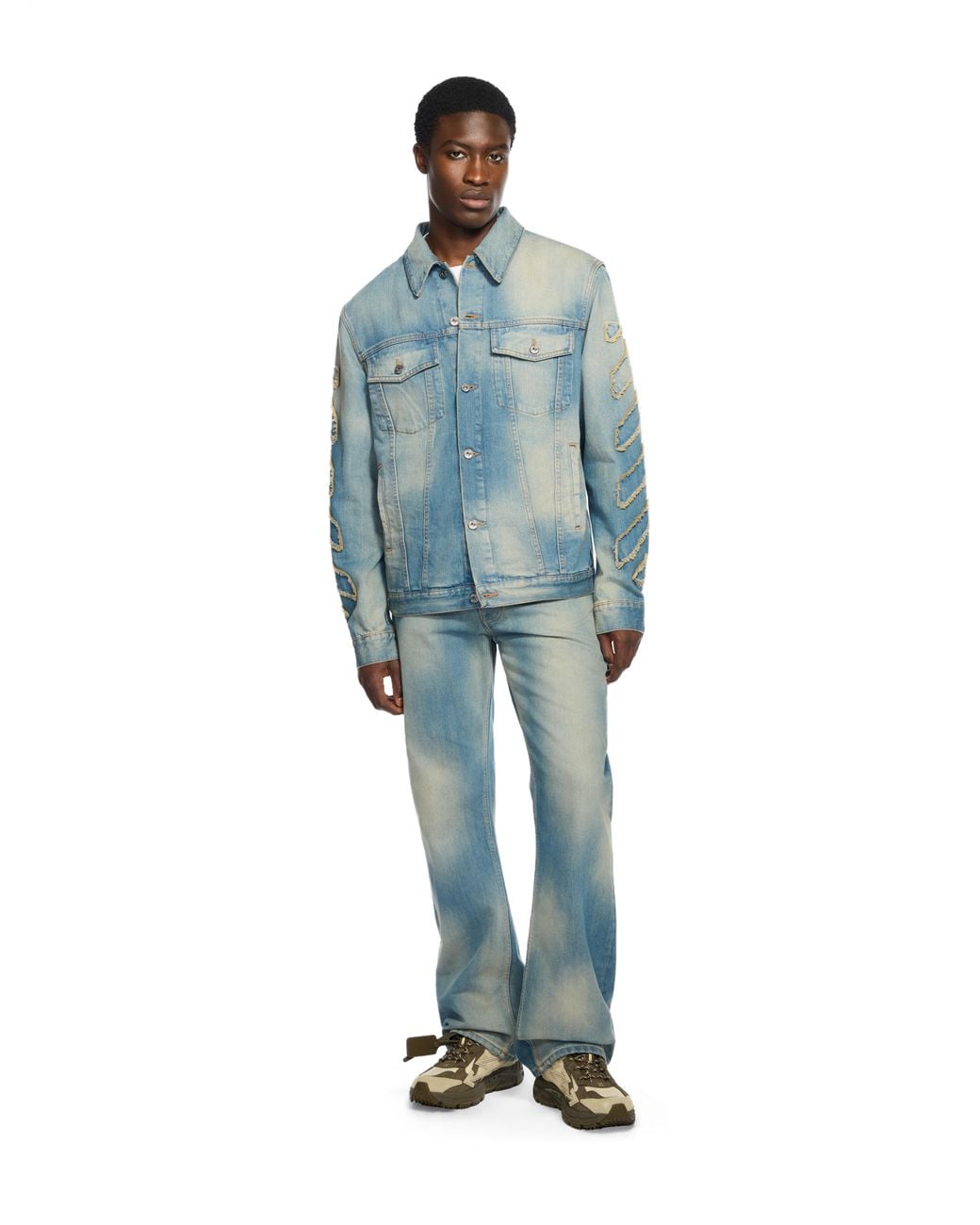 Off-White c/o Virgil Abloh Blue Diagonal Raw Patch Denim Jacket for men
