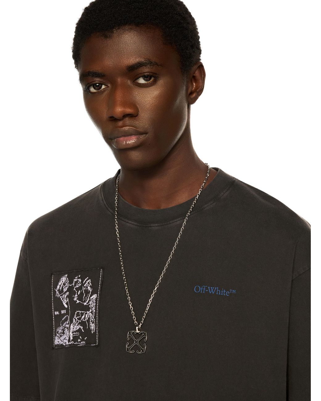 Off-White c/o Virgil Abloh Black Faded Painting Skate Logo T-Shirt for men