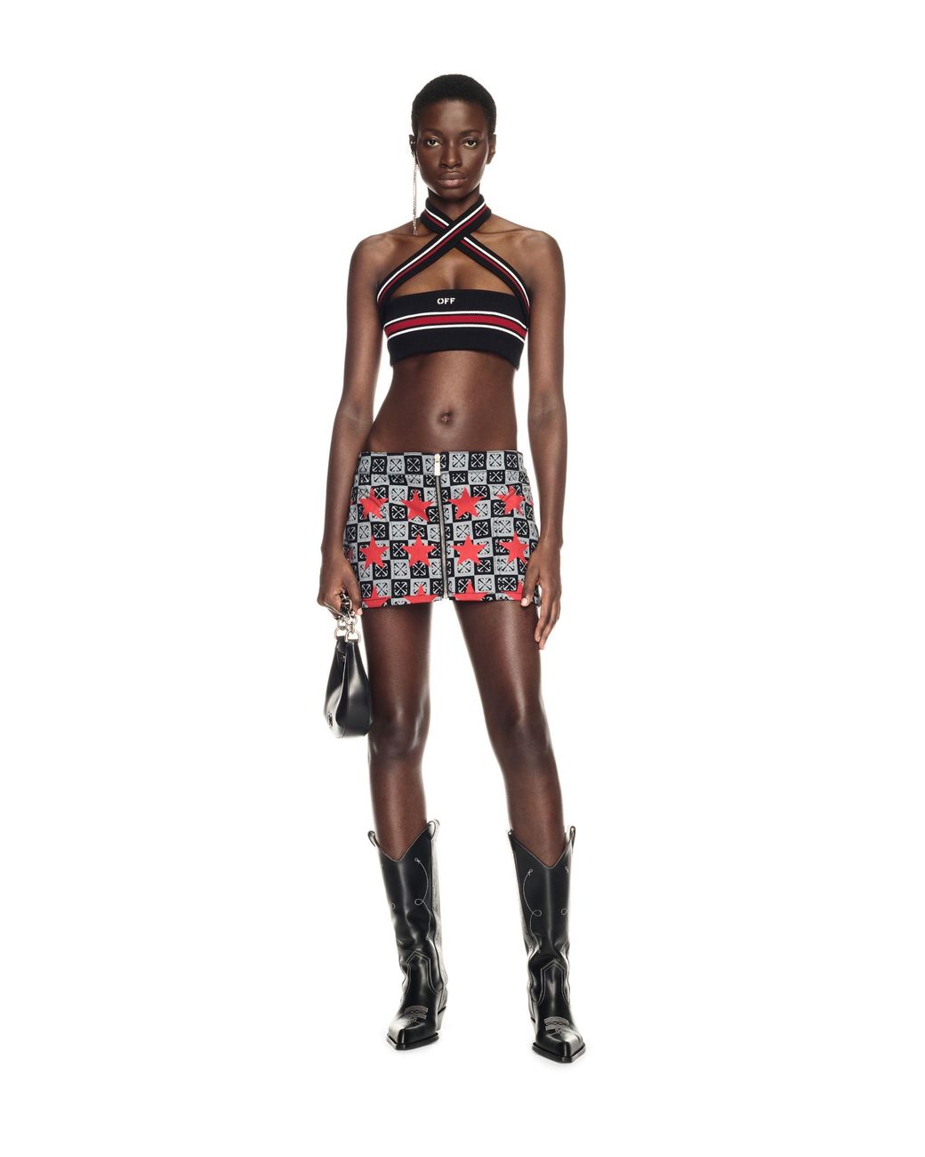 Off-White c/o Virgil Abloh Red Printed Star Denim Skirt