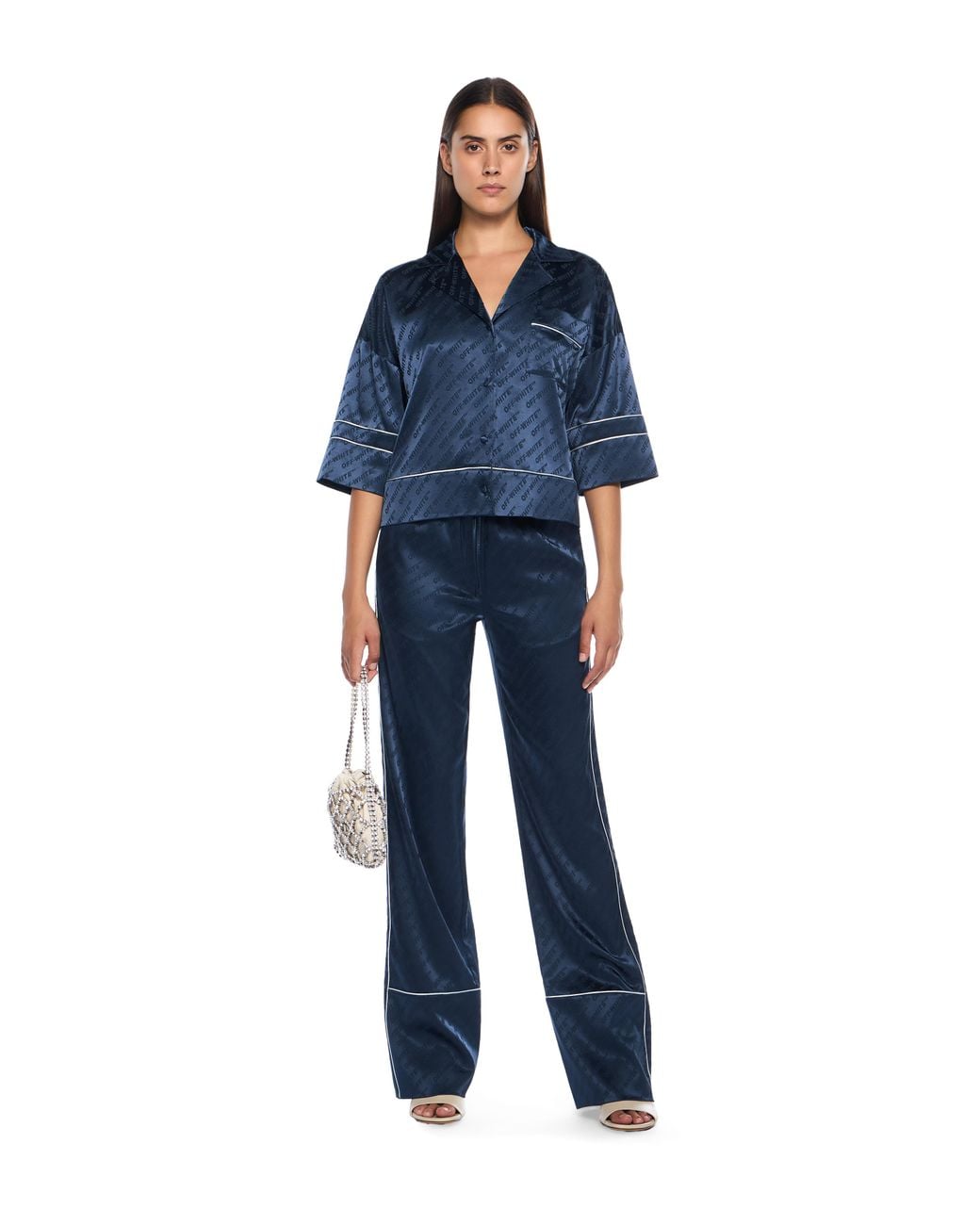 Off-White c/o Virgil Abloh Blue Jacquard Satin Pajama Pants