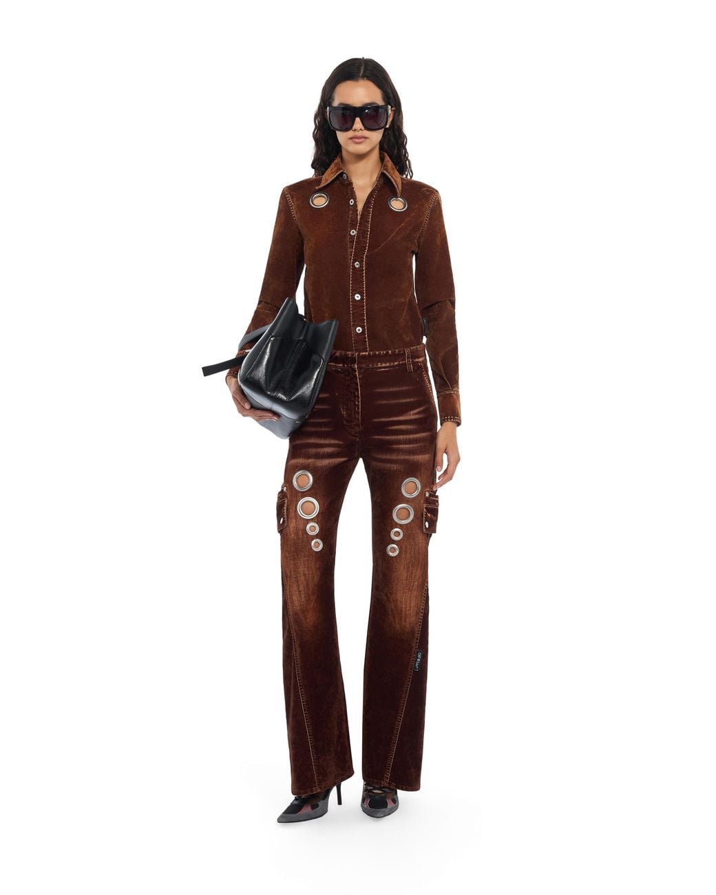 Off-White c/o Virgil Abloh Brown Eyelet Flock Cargo Pants