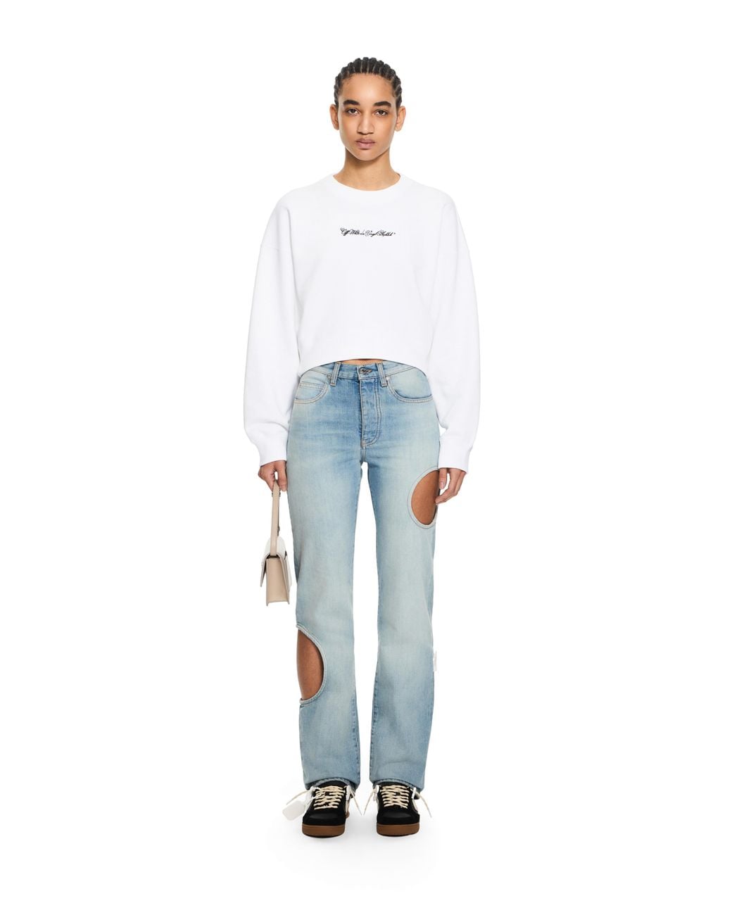 Off-White c/o Virgil Abloh White Embroidered Arrow Script Crop Crewneck