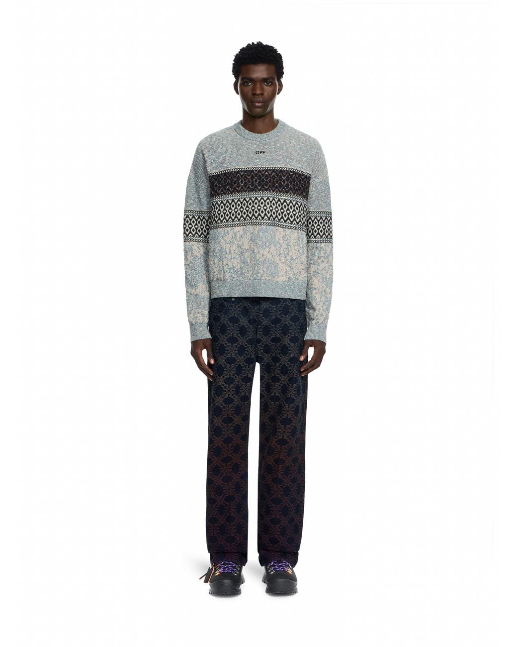 Off-White c/o Virgil Abloh Gray Persian Arrow Knit Crewneck for men