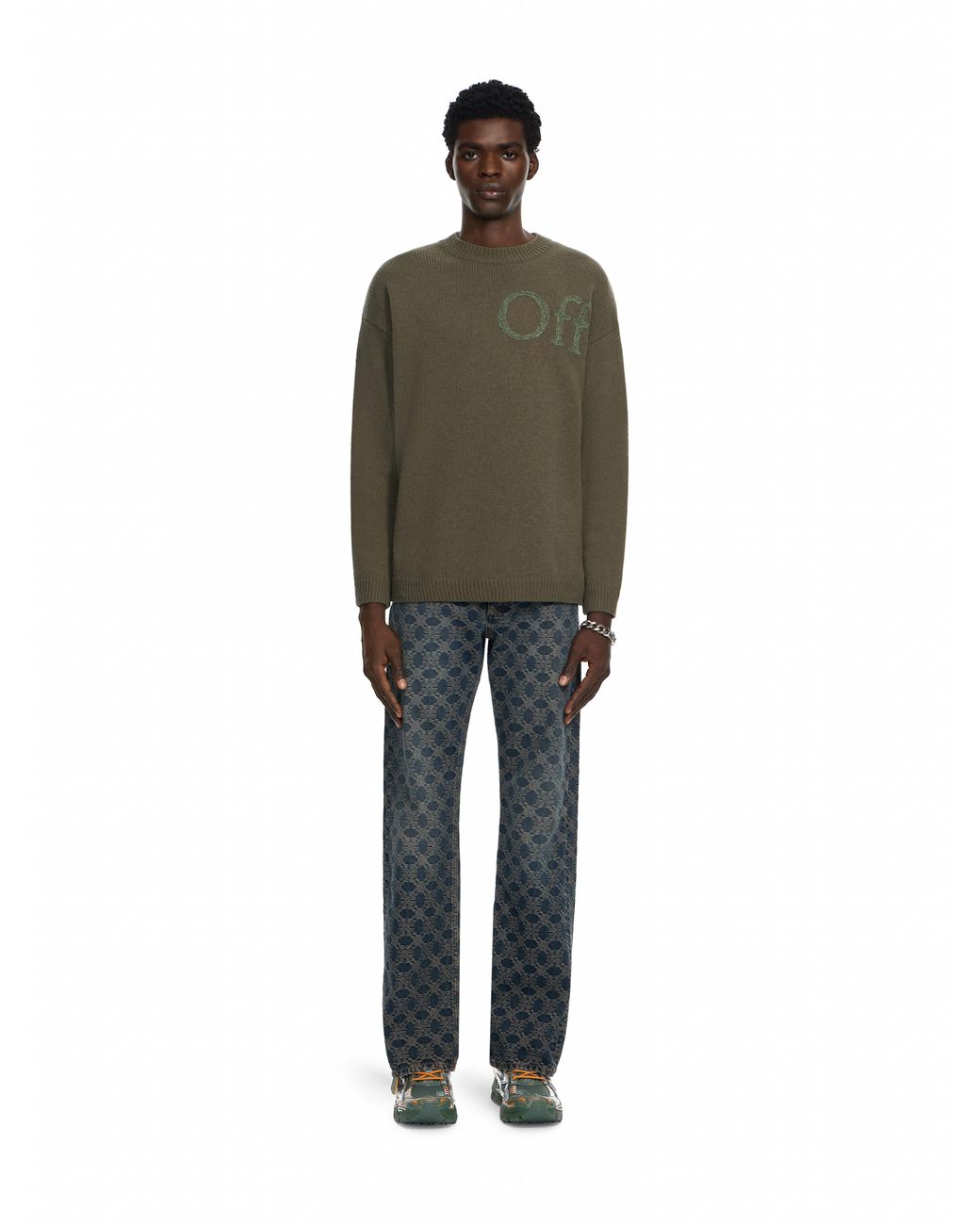 Off-White c/o Virgil Abloh Green Bookish Shared Knit Crewneck for men
