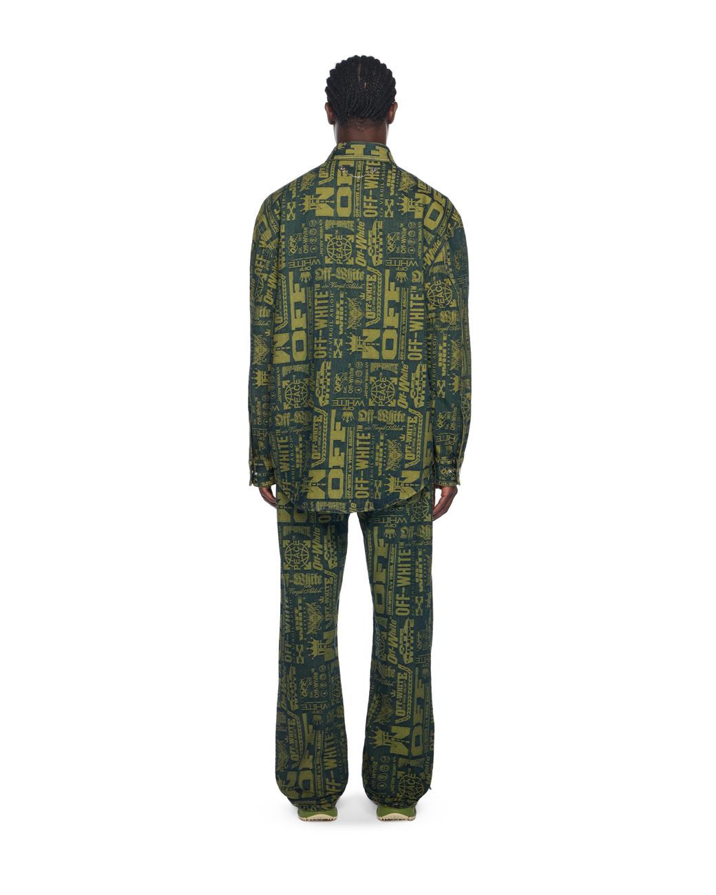 Off-White c/o Virgil Abloh Green Multilogo Jacquard Denim Shirt for men