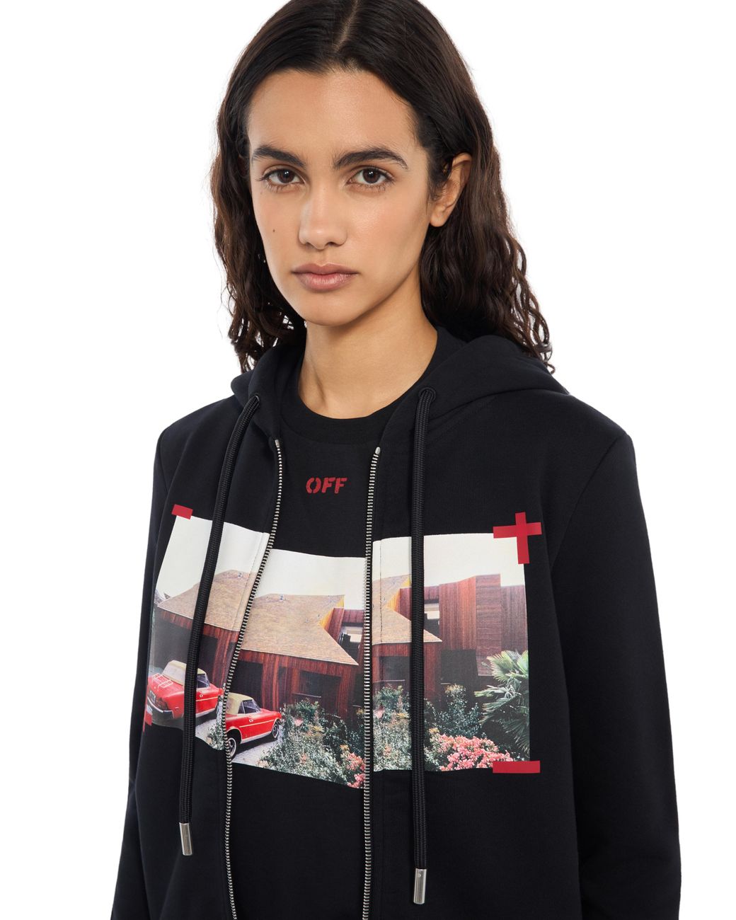 Off-White c/o Virgil Abloh Black Miles Davis Architecture Slim Zip-Up Hoodie