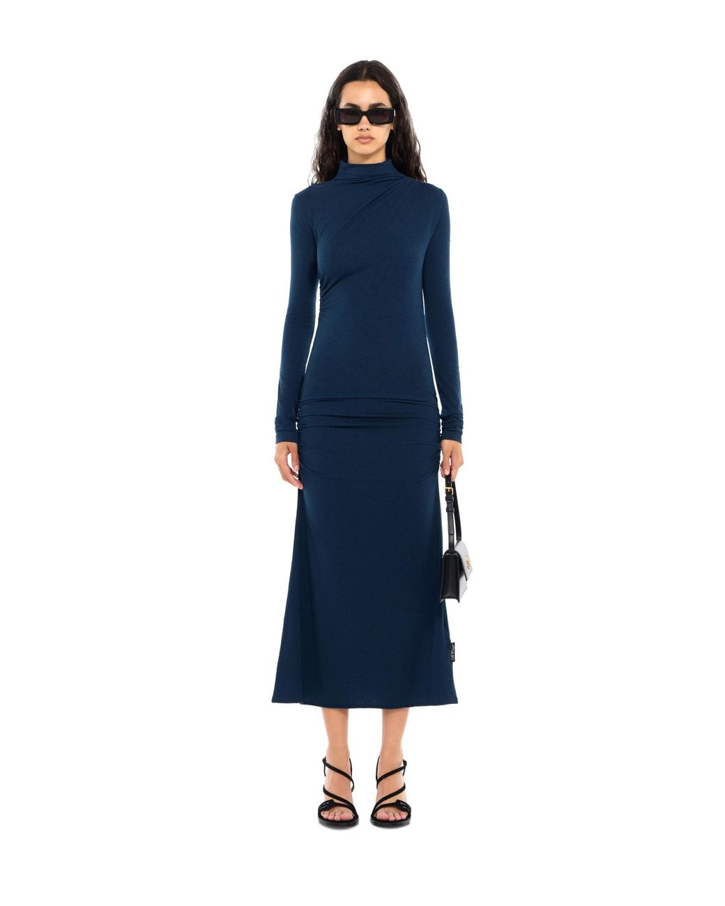 Off-White c/o Virgil Abloh Blue Draped Turtleneck Midi Dress