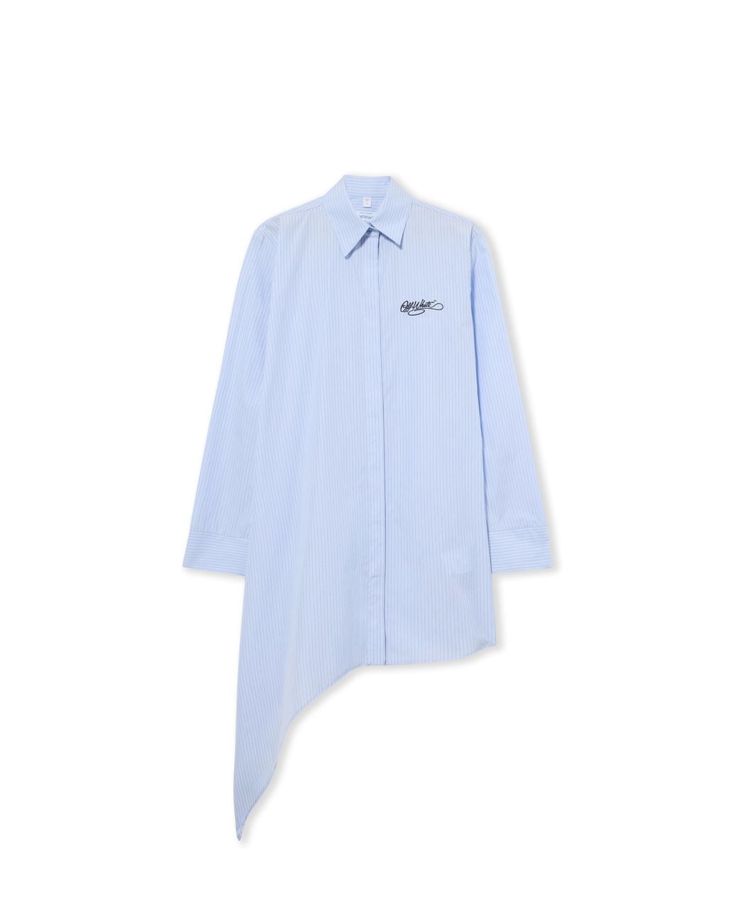 Off-White c/o Virgil Abloh Blue Striped Poplin Asymmetric Shirt Dress