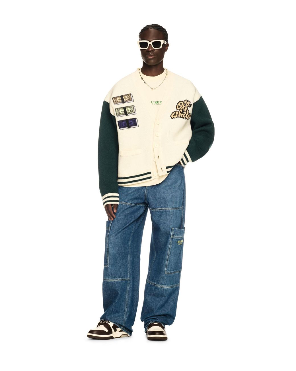 Off-White c/o Virgil Abloh White Crystal Cash Varsity Cardigan for men