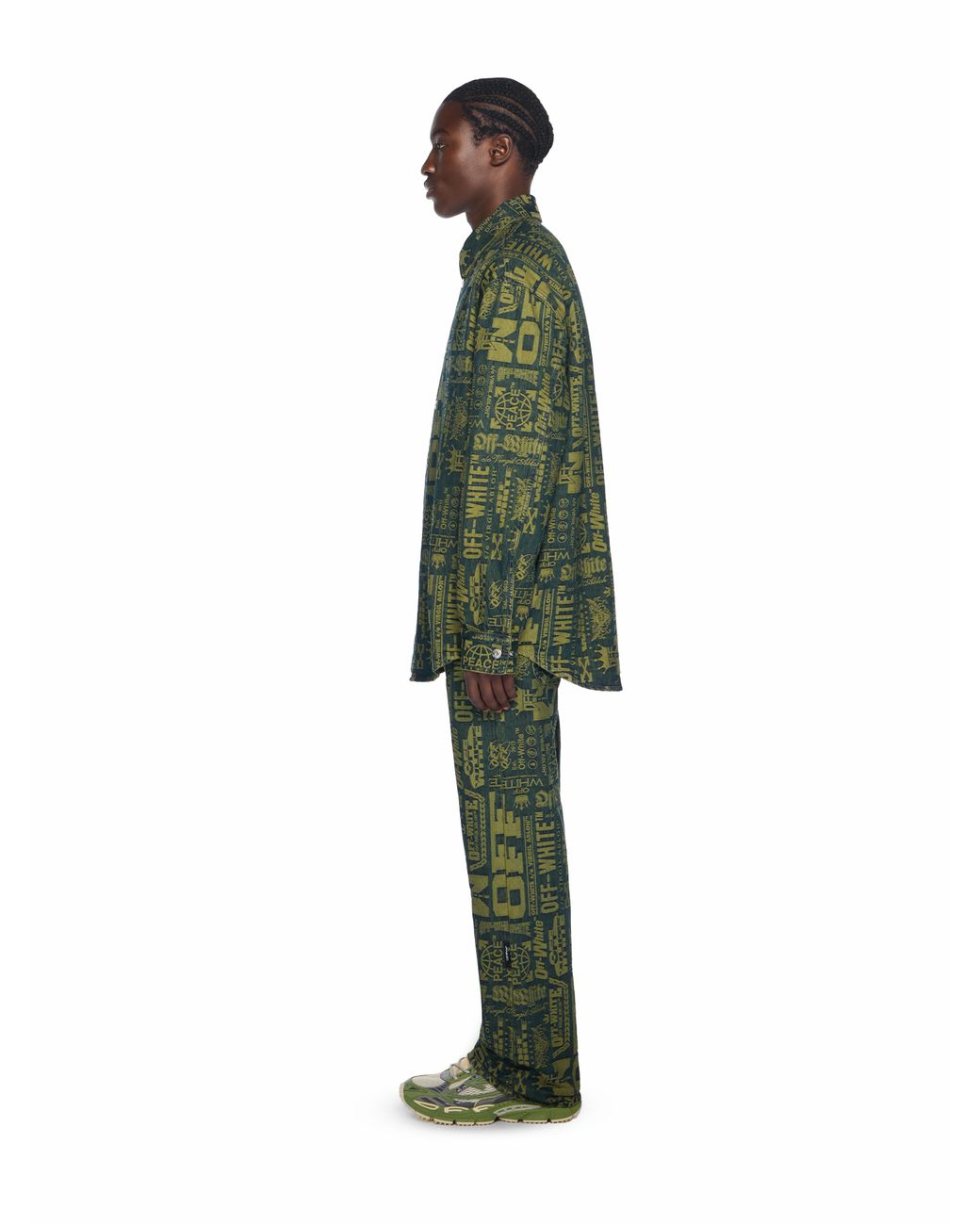 Off-White c/o Virgil Abloh Green Multilogo Jacquard Denim Shirt for men