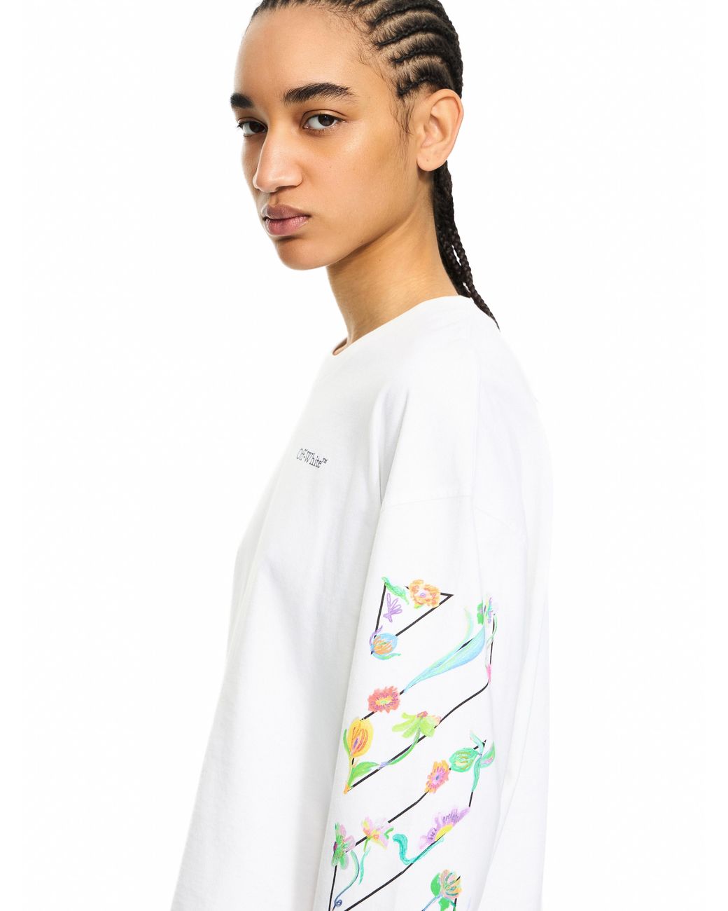 Off-White c/o Virgil Abloh White Diagonal Glowing Flower Long-Sleeved T-Shirt