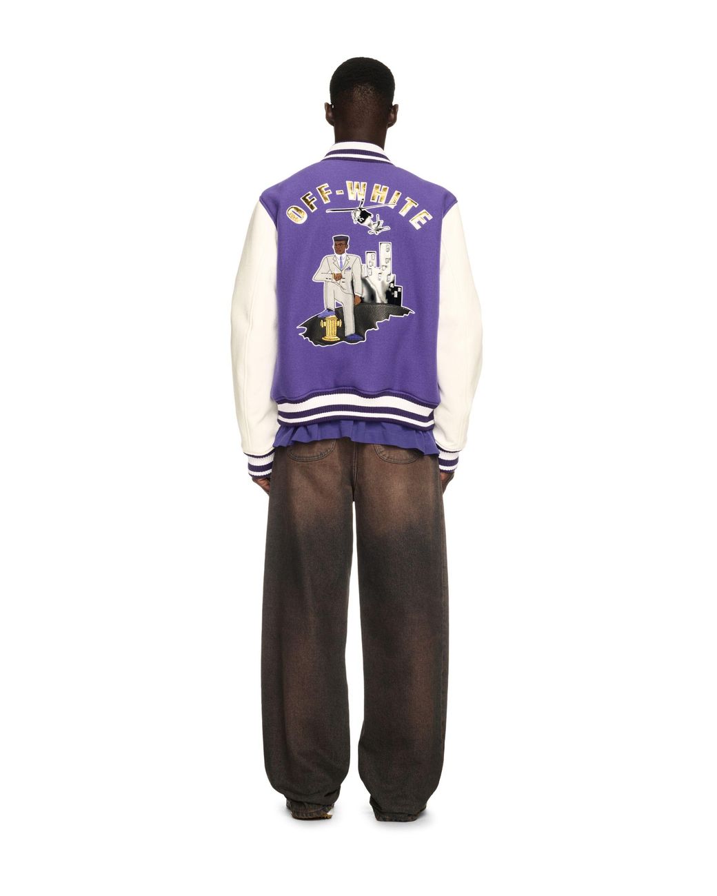 Off-White c/o Virgil Abloh Purple Time Leather/Wool Varsity Jacket for men