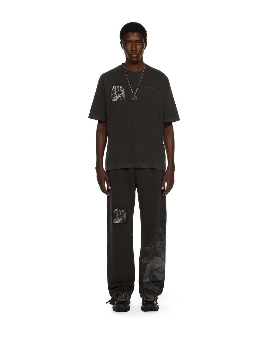 Off-White c/o Virgil Abloh Black Faded Painting Skate Logo T-Shirt for men