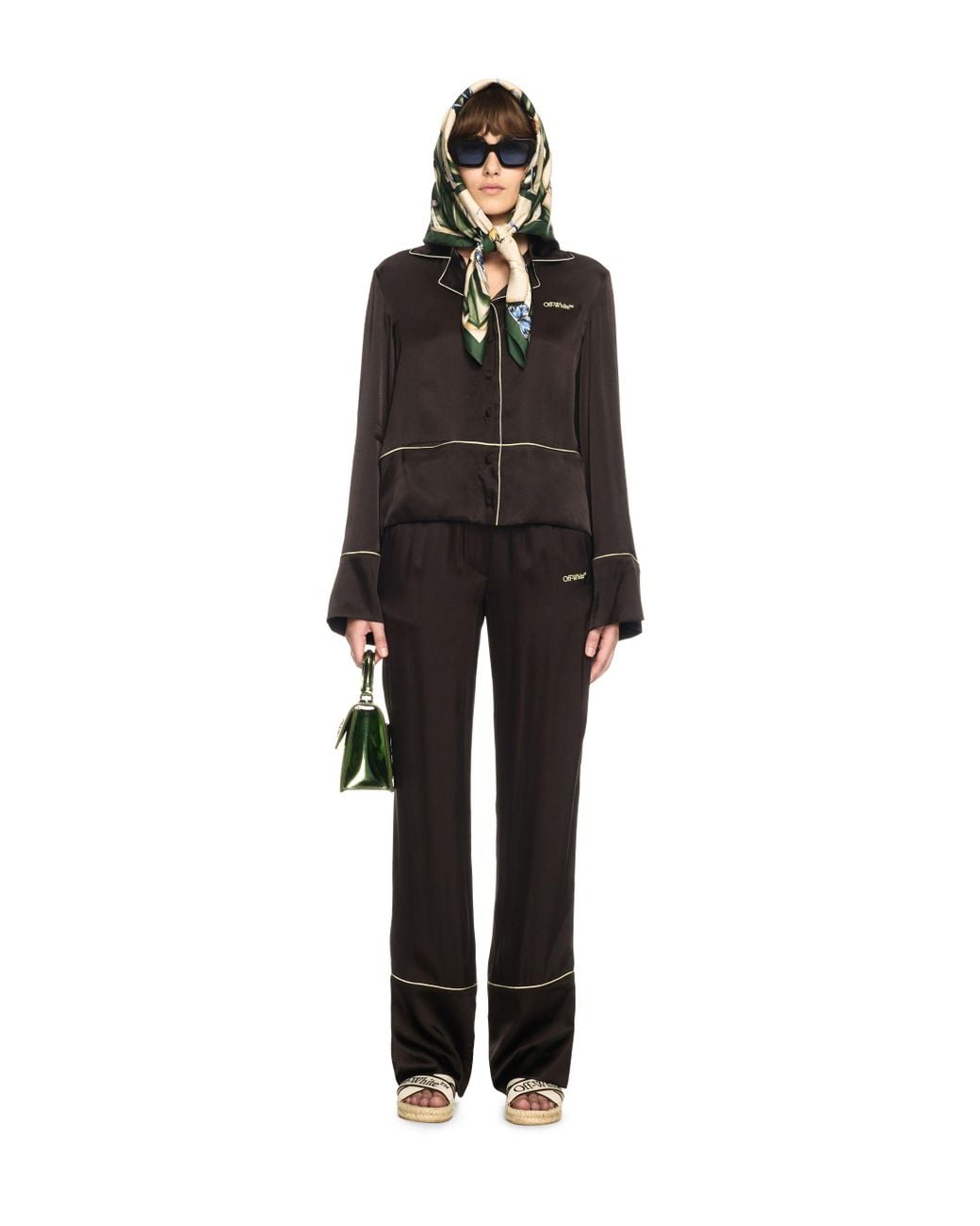 Off-White c/o Virgil Abloh Black Satin Pajama Shirt