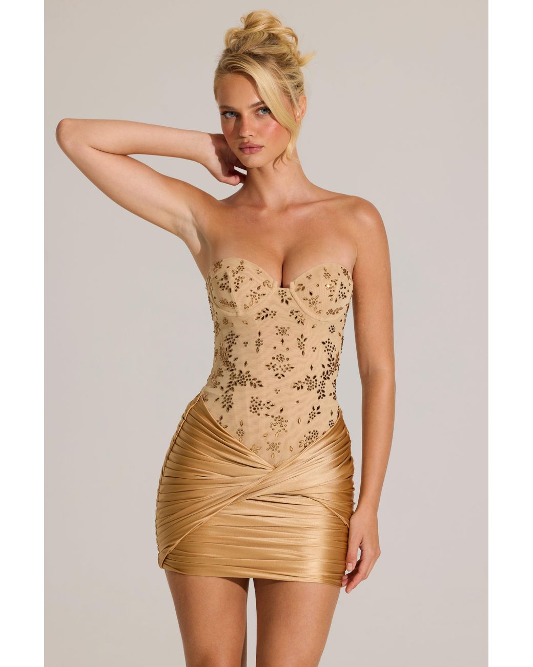 Oh Polly Metallic Embellished Corset Mini Dress
