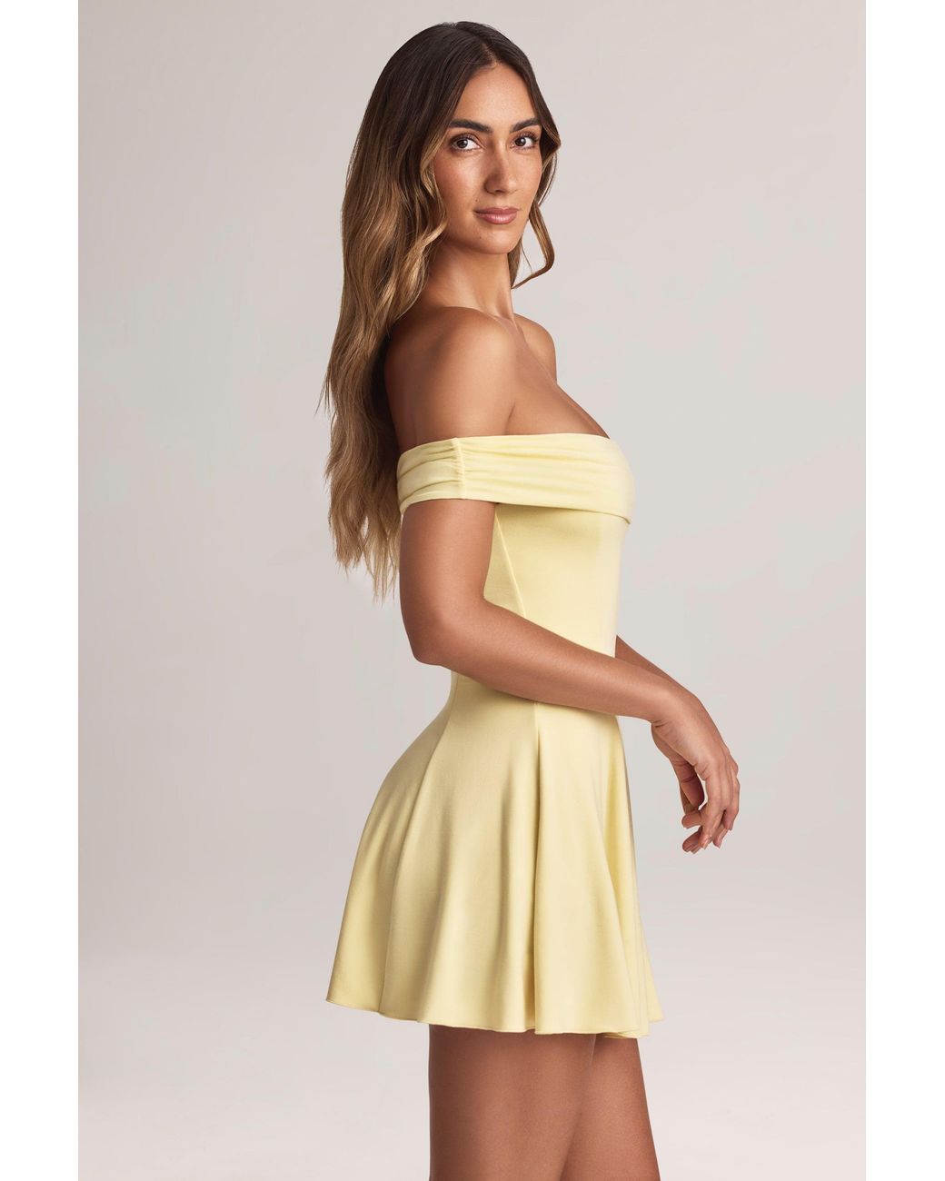 Oh Polly Yellow Modal Off-Shoulder A-Line Mini Dress