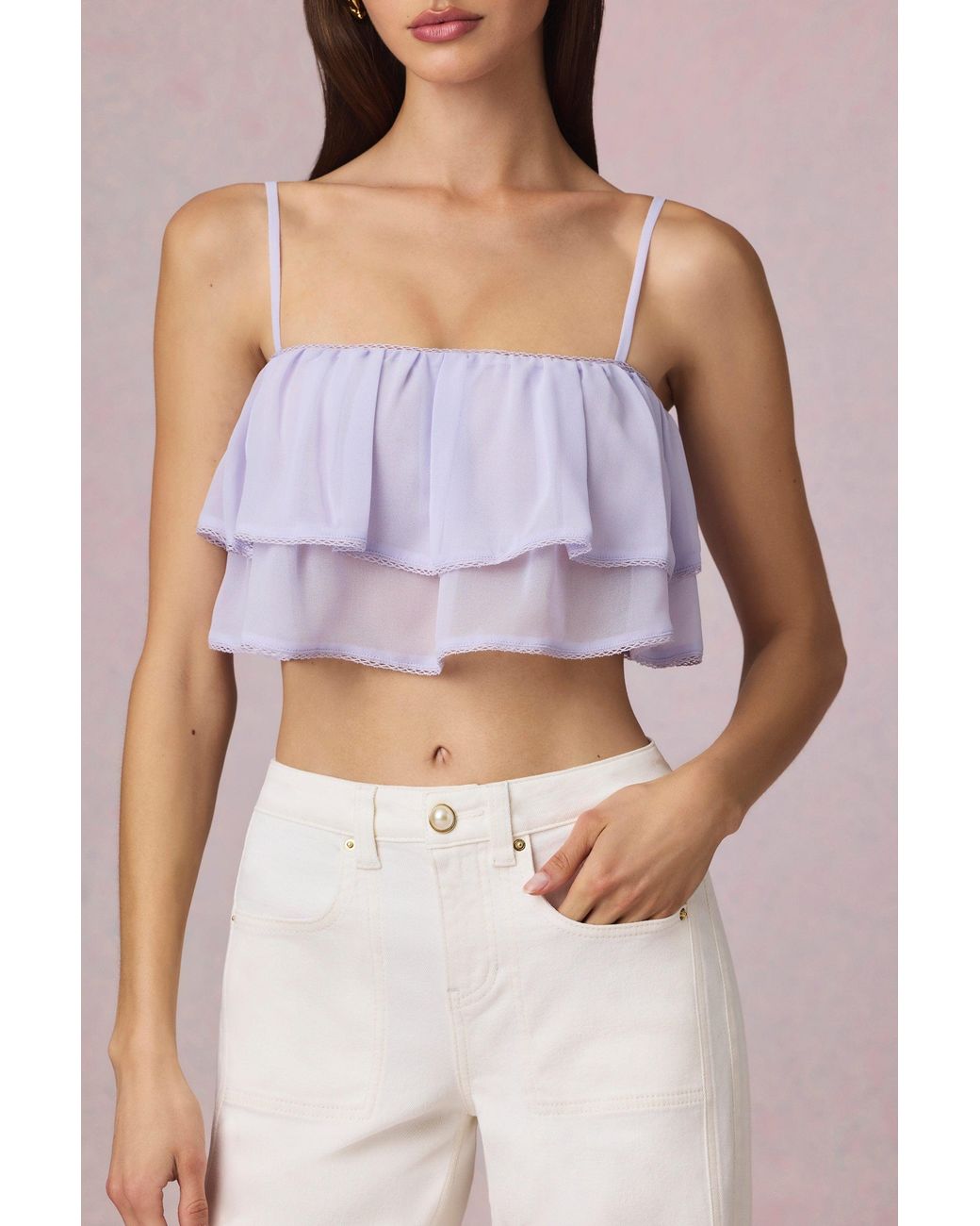 Oh Polly Purple Ruffled Cropped Camisole Top