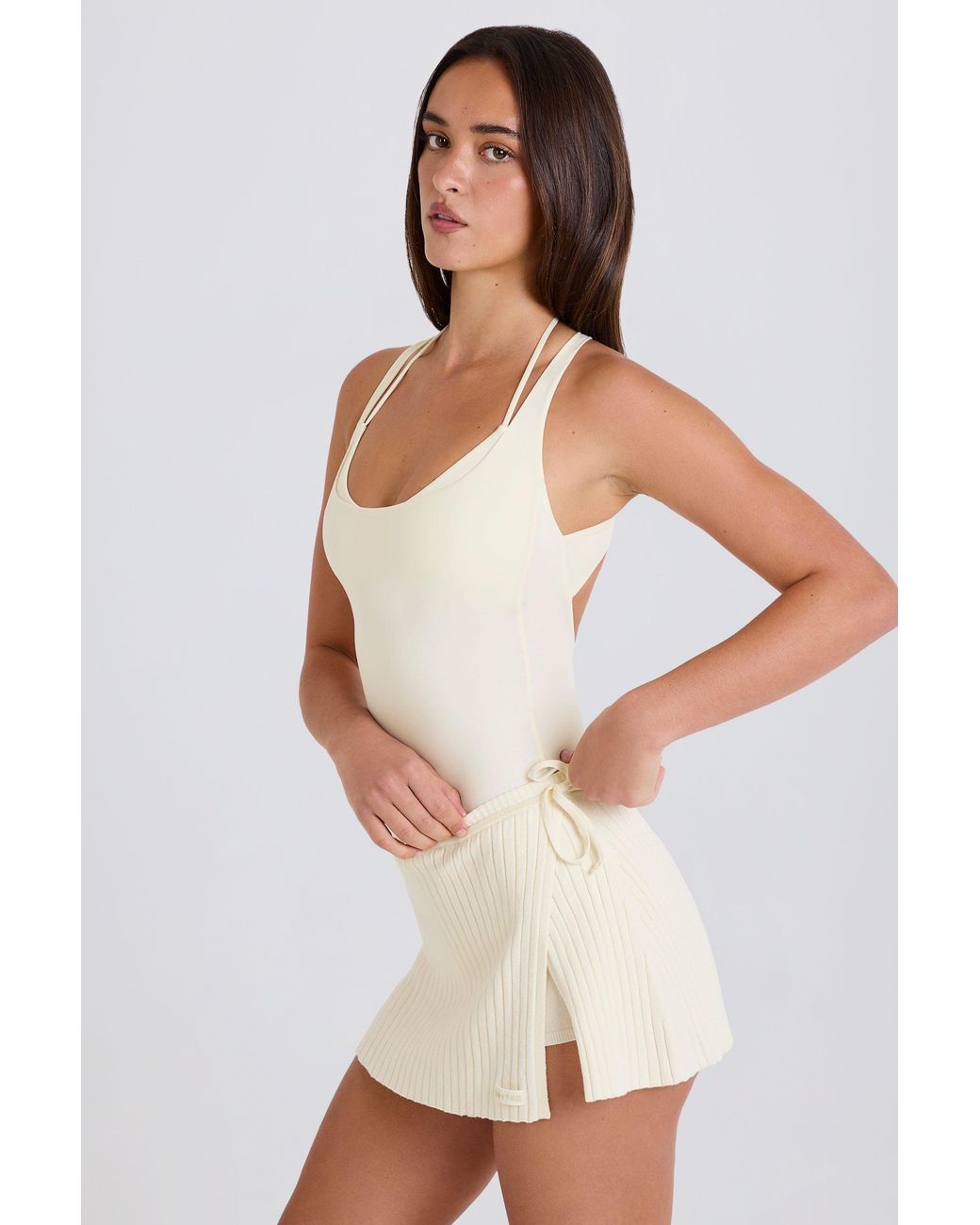 BO+TEE White Ribbed Knit Tie Wrapover Skort