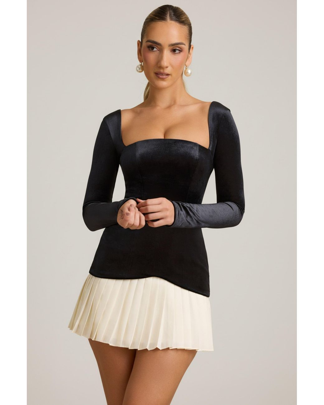 Oh Polly Black Layered Pleated Corset Mini Dress