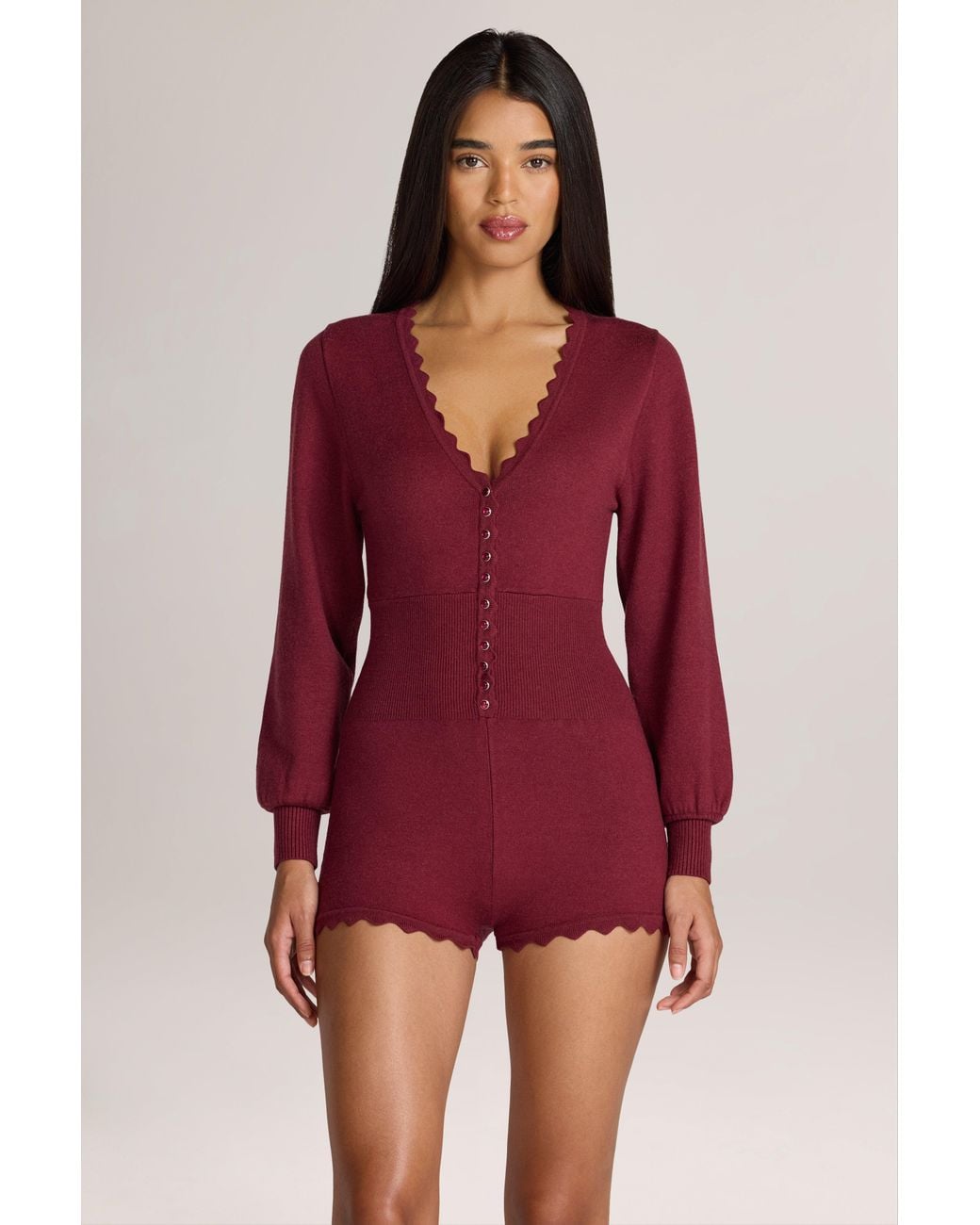 Oh Polly Red Knit Long-Sleeve Romper
