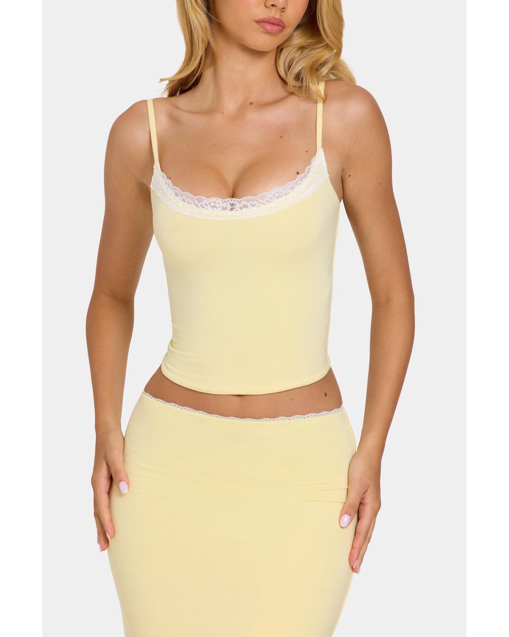 Oh Polly Yellow Modal Lace-Trim Top