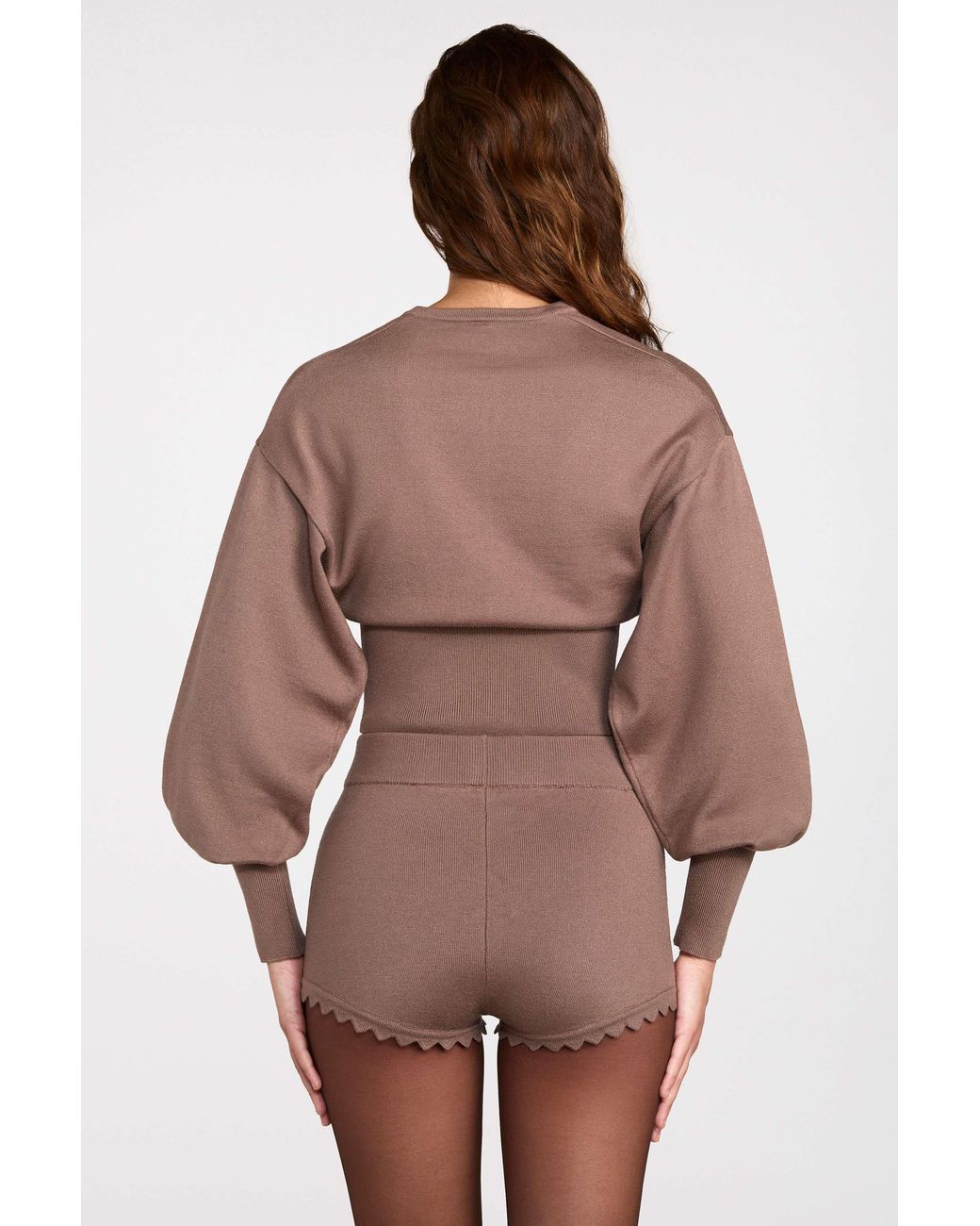 Oh Polly Brown Knit Mid-Rise Mini Shorts