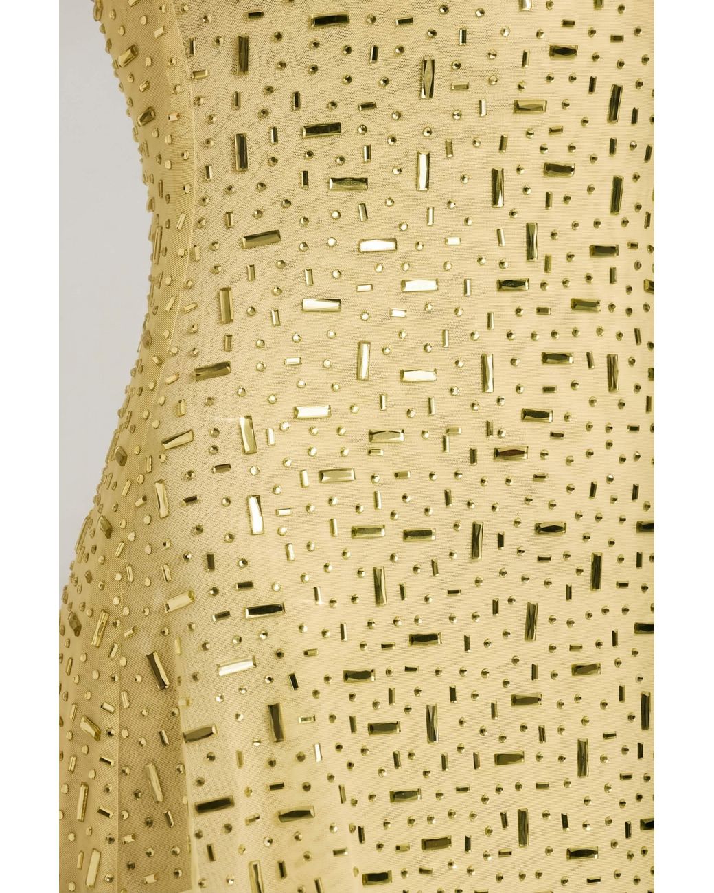 Oh Polly Yellow Sheer Embellished Square-Neck Mini Dress